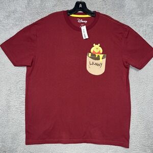 NWT Disney Winnie The Pooh T Shirt Adult XL Red Hunny Jar Pocket Peek A Boo Tee